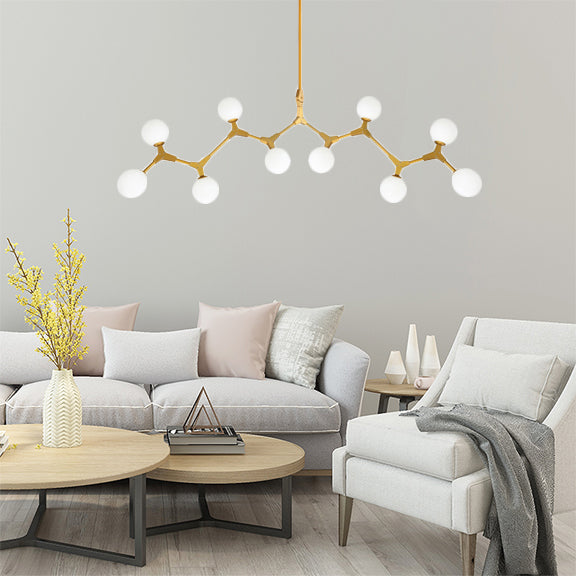 Branch Hanging Lamp Modern Nordic Style Opal Glass 5/6/7 Lights Gold Chandelier Light 10 Gold Clearhalo 'Ceiling Lights' 'Chandeliers' 'Modern Chandeliers' 'Modern' Lighting' 112967