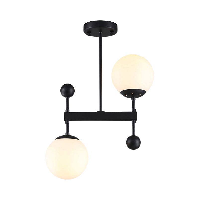 Black/Gold Round Chandelier Lighting Modern 2 Lights Milky Glass Led Hanging Ceiling Lamp Fixture Clearhalo 'Ceiling Lights' 'Chandeliers' 'Glass shade' 'Glass' 'Modern Chandeliers' 'Modern' Lighting' 112997