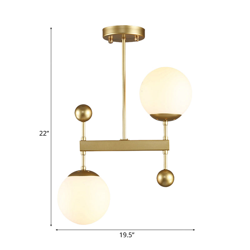 Black/Gold Round Chandelier Lighting Modern 2 Lights Milky Glass Led Hanging Ceiling Lamp Fixture Clearhalo 'Ceiling Lights' 'Chandeliers' 'Glass shade' 'Glass' 'Modern Chandeliers' 'Modern' Lighting' 112999