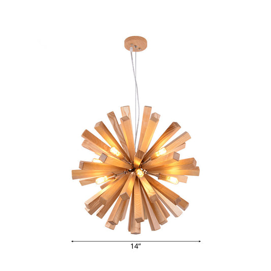 Starburst Chandelier Pendant Light Modernism Wood 14"/20.5"/28" Dia LED Beige Hanging Ceiling Light Clearhalo 'Carpenter Chandeliers' 'Ceiling Lights' 'Chandeliers' 'Industrial' 'Modern Chandeliers' 'Modern' Lighting' 113009