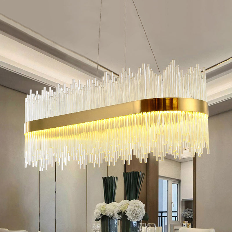 Contemporary Ceiling Pendant Light with Crystal Shade Gold Linear LED Chandelier Lamp for Dining Room, 31.5"/39" Long Gold Clearhalo 'Ceiling Lights' 'Chandeliers' 'Modern Chandeliers' 'Modern' Lighting' 113040