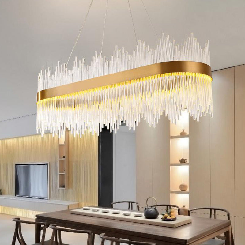 Contemporary Ceiling Pendant Light with Crystal Shade Gold Linear LED Chandelier Lamp for Dining Room, 31.5"/39" Long Clearhalo 'Ceiling Lights' 'Chandeliers' 'Modern Chandeliers' 'Modern' Lighting' 113041