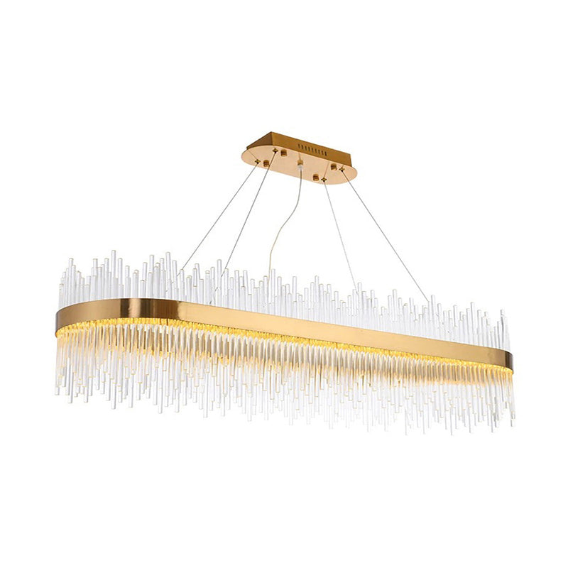 Contemporary Ceiling Pendant Light with Crystal Shade Gold Linear LED Chandelier Lamp for Dining Room, 31.5"/39" Long Clearhalo 'Ceiling Lights' 'Chandeliers' 'Modern Chandeliers' 'Modern' Lighting' 113042