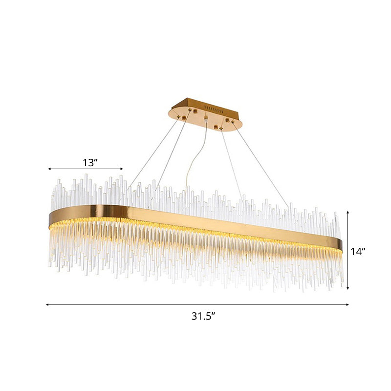 Contemporary Ceiling Pendant Light with Crystal Shade Gold Linear LED Chandelier Lamp for Dining Room, 31.5"/39" Long Clearhalo 'Ceiling Lights' 'Chandeliers' 'Modern Chandeliers' 'Modern' Lighting' 113043