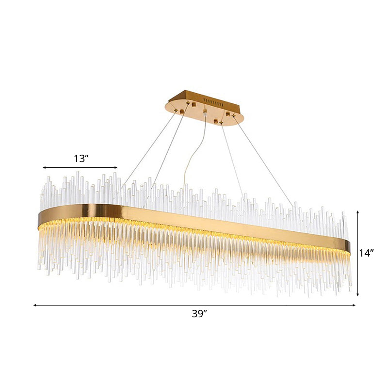 Contemporary Ceiling Pendant Light with Crystal Shade Gold Linear LED Chandelier Lamp for Dining Room, 31.5"/39" Long Clearhalo 'Ceiling Lights' 'Chandeliers' 'Modern Chandeliers' 'Modern' Lighting' 113044