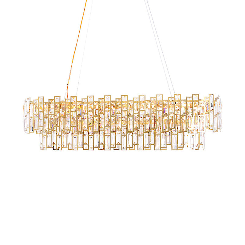 Crystal Block Linear Chandelier Light Contemporary Gold LED Hanging Ceiling Lamp for Living Room, 35.5"/45" Wide Clearhalo 'Ceiling Lights' 'Chandeliers' 'Modern Chandeliers' 'Modern' Lighting' 113047