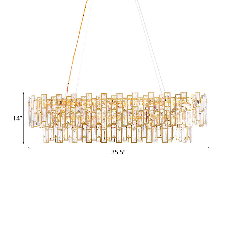 Crystal Block Linear Chandelier Light Contemporary Gold LED Hanging Ceiling Lamp for Living Room, 35.5"/45" Wide Clearhalo 'Ceiling Lights' 'Chandeliers' 'Modern Chandeliers' 'Modern' Lighting' 113048