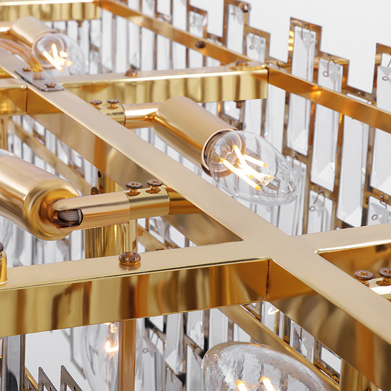 Crystal Block Linear Chandelier Light Contemporary Gold LED Hanging Ceiling Lamp for Living Room, 35.5"/45" Wide Clearhalo 'Ceiling Lights' 'Chandeliers' 'Modern Chandeliers' 'Modern' Lighting' 113050