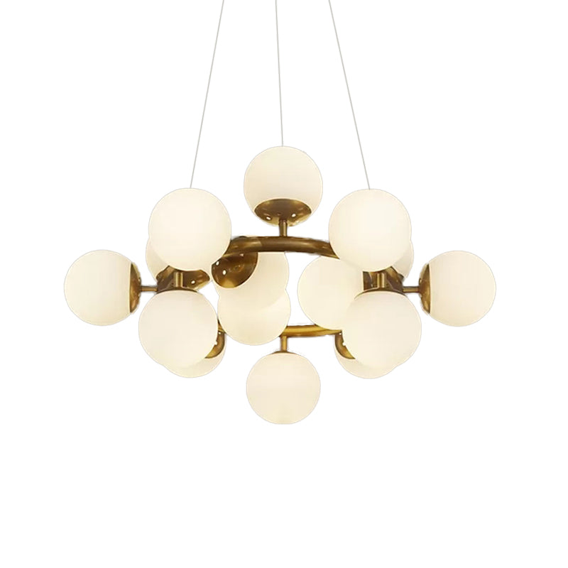 Gold Spherical Chandelier Modernist 15 Lights White Glass Hanging Pendant Light Clearhalo 'Ceiling Lights' 'Chandeliers' 'Modern Chandeliers' 'Modern' Lighting' 113068