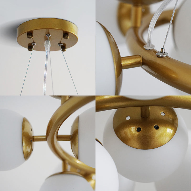 Gold Spherical Chandelier Modernist 15 Lights White Glass Hanging Pendant Light Clearhalo 'Ceiling Lights' 'Chandeliers' 'Modern Chandeliers' 'Modern' Lighting' 113070