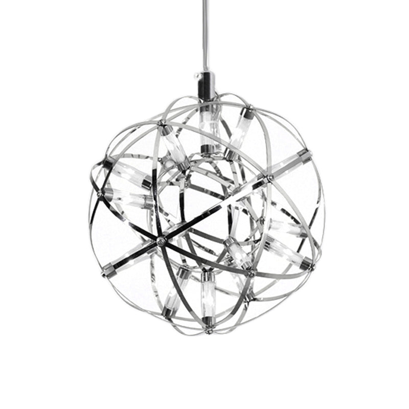 Steel Firework Chandelier Lighting Fixture with Orbit Shade Contemporary 8"/12" Dia LED Chrome Ceiling Lamp Chrome Clearhalo 'Ceiling Lights' 'Chandeliers' 'Modern Chandeliers' 'Modern' Lighting' 113082