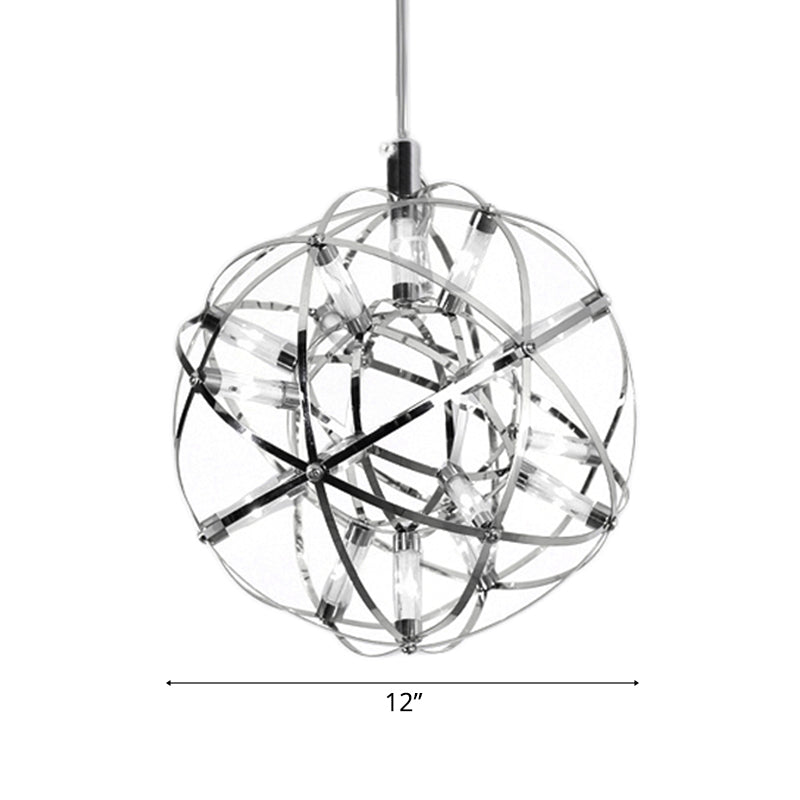 Steel Firework Chandelier Lighting Fixture with Orbit Shade Contemporary 8"/12" Dia LED Chrome Ceiling Lamp Clearhalo 'Ceiling Lights' 'Chandeliers' 'Modern Chandeliers' 'Modern' Lighting' 113085