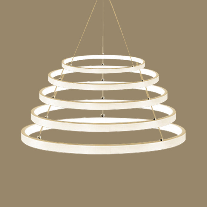 Ring Chandelier Pendant Modern Acrylic LED 3/4/5 Lights Black/White/Brown Ceiling Hung Fixture in Warm/White/Natural Light Clearhalo 'Ceiling Lights' 'Chandeliers' 'Modern Chandeliers' 'Modern' Lighting' 113102