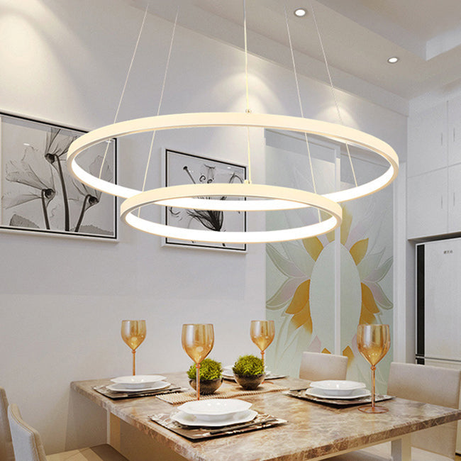 Ring Chandelier Pendant Modern Acrylic LED 3/4/5 Lights Black/White/Brown Ceiling Hung Fixture in Warm/White/Natural Light White Double Ring Clearhalo 'Ceiling Lights' 'Chandeliers' 'Modern Chandeliers' 'Modern' Lighting' 113105