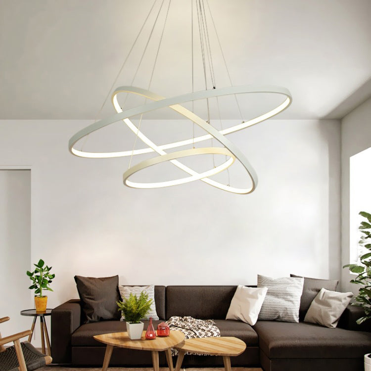 Ring Chandelier Pendant Modern Acrylic LED 3/4/5 Lights Black/White/Brown Ceiling Hung Fixture in Warm/White/Natural Light White Three Rings Clearhalo 'Ceiling Lights' 'Chandeliers' 'Modern Chandeliers' 'Modern' Lighting' 113108