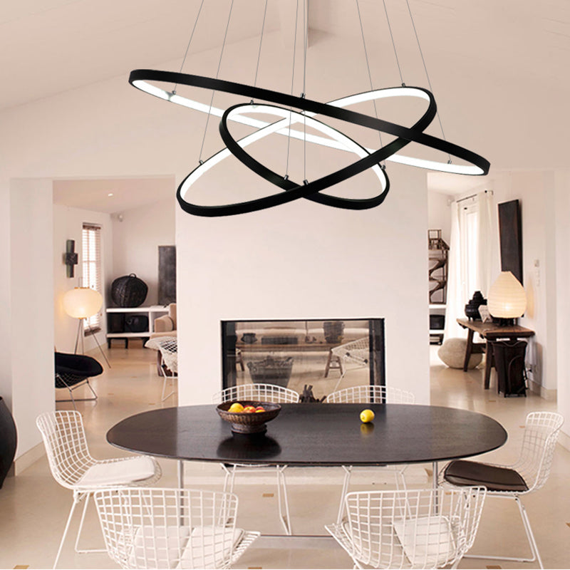 Ring Chandelier Pendant Modern Acrylic LED 3/4/5 Lights Black/White/Brown Ceiling Hung Fixture in Warm/White/Natural Light Clearhalo 'Ceiling Lights' 'Chandeliers' 'Modern Chandeliers' 'Modern' Lighting' 113112