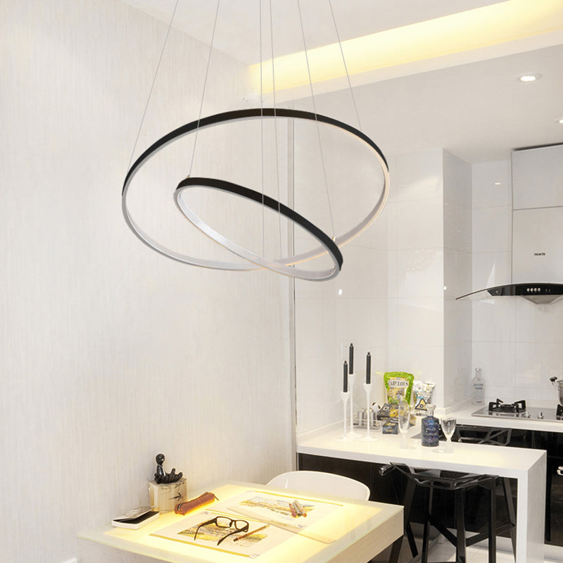 Ring Chandelier Pendant Modern Acrylic LED 3/4/5 Lights Black/White/Brown Ceiling Hung Fixture in Warm/White/Natural Light Black Double Ring Clearhalo 'Ceiling Lights' 'Chandeliers' 'Modern Chandeliers' 'Modern' Lighting' 113114