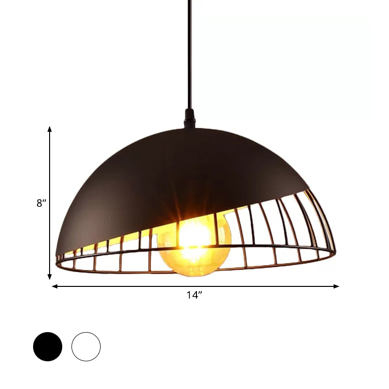 12"/14" Wide 1 Head Bowl Hanging Light Retro Style Black/Gray Finish Metal Pendant Lighting for Dining Table Clearhalo 'Ceiling Lights' 'Modern Pendants' 'Modern' 'Pendant Lights' 'Pendants' Lighting' 1131168