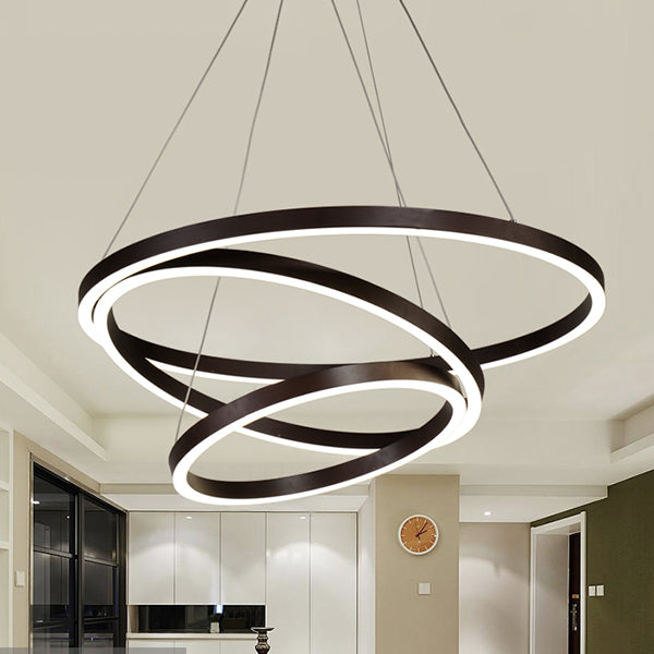 Brown Hoop Chandelier Contemporary 1/2/3-Ring Acrylic LED Ceiling Light Fixture in Warm/White Light Brown Three Rings Clearhalo 'Ceiling Lights' 'Chandeliers' 'Modern Chandeliers' 'Modern' Lighting' 113130