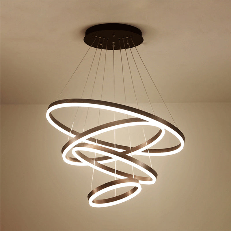 Brown Hoop Chandelier Contemporary 1/2/3-Ring Acrylic LED Ceiling Light Fixture in Warm/White Light Clearhalo 'Ceiling Lights' 'Chandeliers' 'Modern Chandeliers' 'Modern' Lighting' 113139