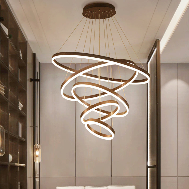 Brown Hoop Chandelier Contemporary 1/2/3-Ring Acrylic LED Ceiling Light Fixture in Warm/White Light Clearhalo 'Ceiling Lights' 'Chandeliers' 'Modern Chandeliers' 'Modern' Lighting' 113141