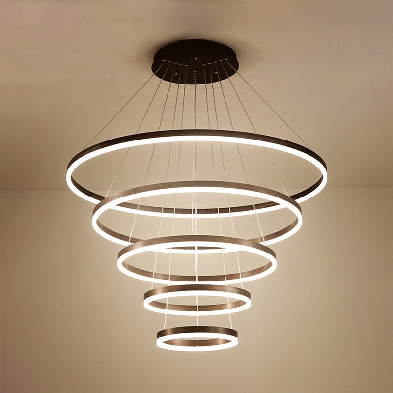 Brown Hoop Chandelier Contemporary 1/2/3-Ring Acrylic LED Ceiling Light Fixture in Warm/White Light Clearhalo 'Ceiling Lights' 'Chandeliers' 'Modern Chandeliers' 'Modern' Lighting' 113142