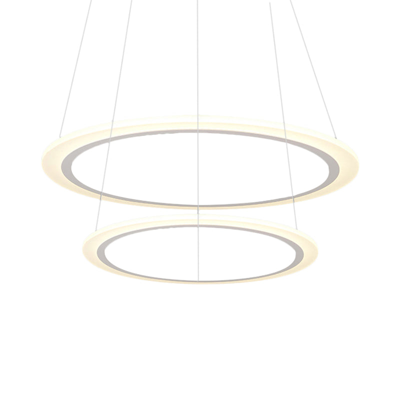 Contemporary 1/2/3-Light Chandelier with Acrylic Shade White Loop Suspension Pendant in Warm/White Light Clearhalo 'Ceiling Lights' 'Chandeliers' 'Modern Chandeliers' 'Modern' Lighting' 113165