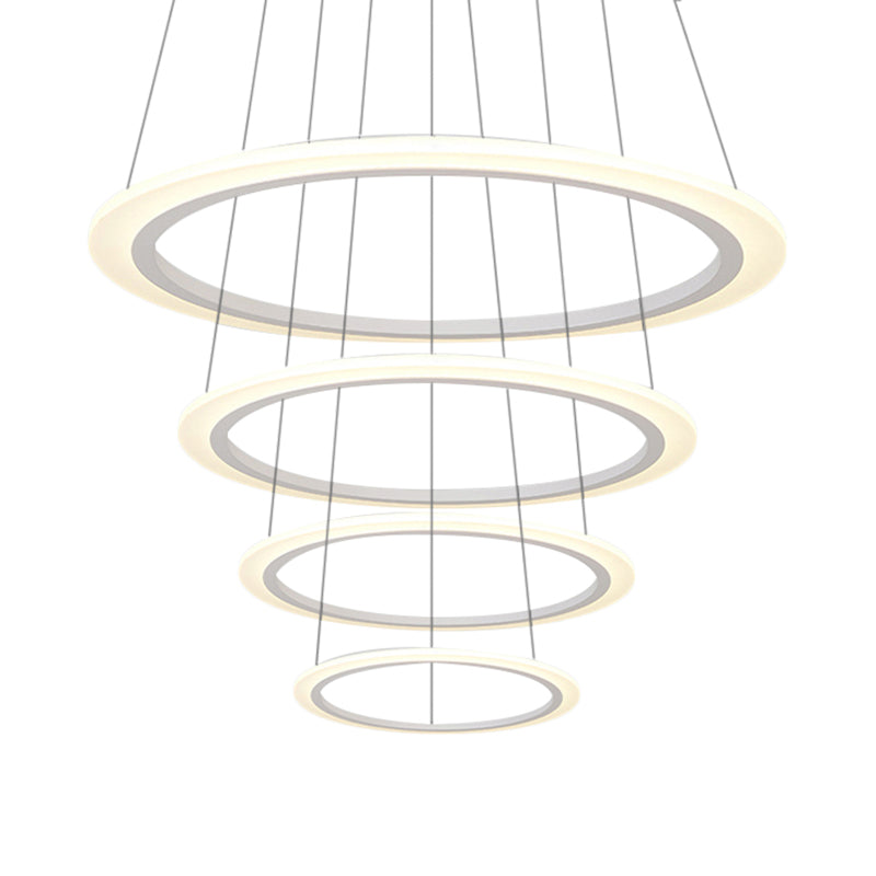 Contemporary 1/2/3-Light Chandelier with Acrylic Shade White Loop Suspension Pendant in Warm/White Light Clearhalo 'Ceiling Lights' 'Chandeliers' 'Modern Chandeliers' 'Modern' Lighting' 113169