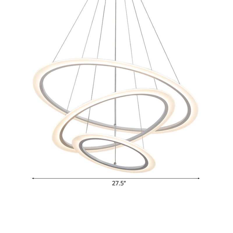 Contemporary 1/2/3-Light Chandelier with Acrylic Shade White Loop Suspension Pendant in Warm/White Light Clearhalo 'Ceiling Lights' 'Chandeliers' 'Modern Chandeliers' 'Modern' Lighting' 113172