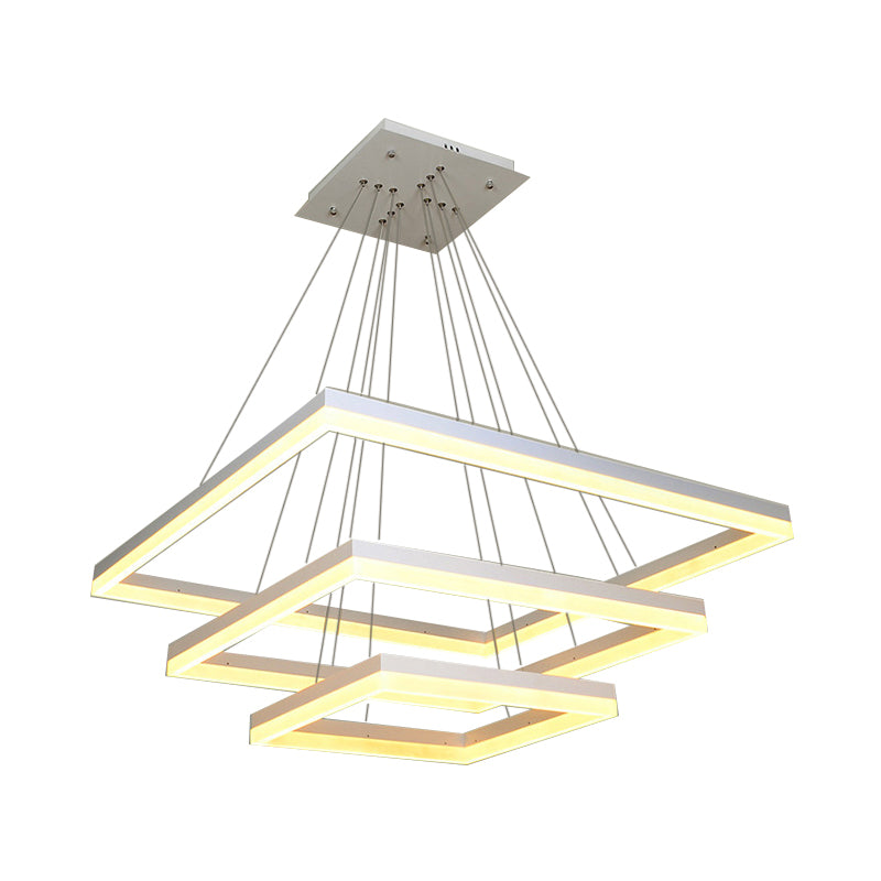 Square Acrylic Chandelier Light Modernism 1/2/3-Head White Ceiling Light Fixture in Warm/White Light Clearhalo 'Ceiling Lights' 'Chandeliers' 'Modern Chandeliers' 'Modern' Lighting' 113176