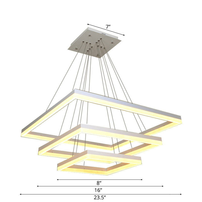 Square Acrylic Chandelier Light Modernism 1/2/3-Head White Ceiling Light Fixture in Warm/White Light Clearhalo 'Ceiling Lights' 'Chandeliers' 'Modern Chandeliers' 'Modern' Lighting' 113177