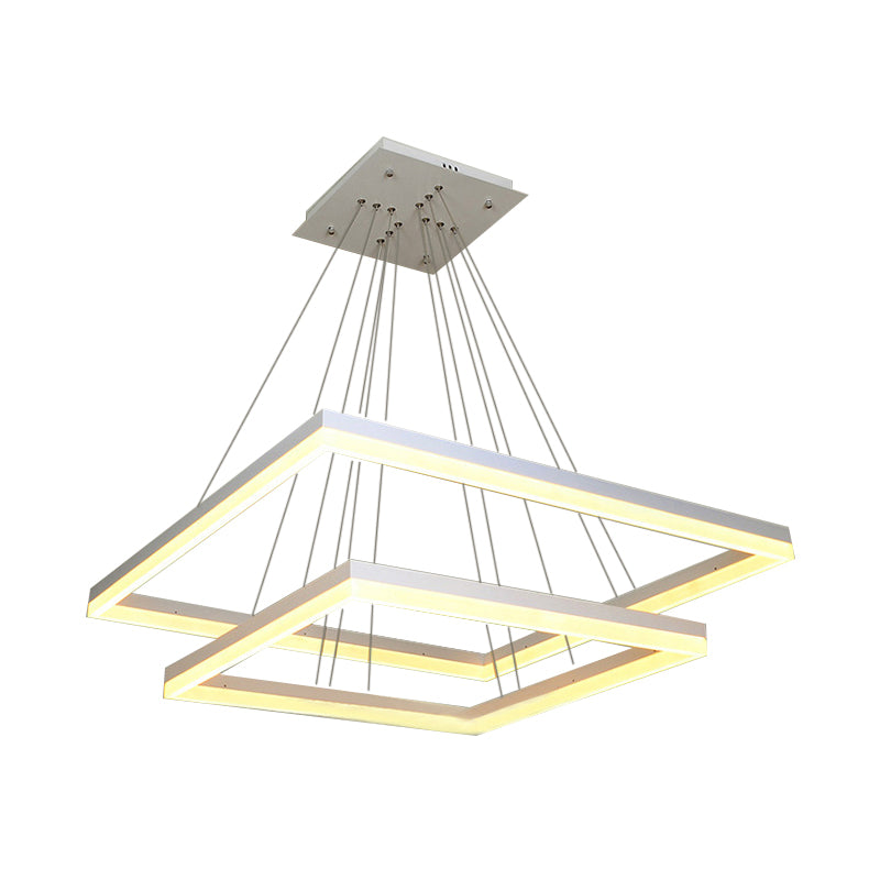 Square Acrylic Chandelier Light Modernism 1/2/3-Head White Ceiling Light Fixture in Warm/White Light Clearhalo 'Ceiling Lights' 'Chandeliers' 'Modern Chandeliers' 'Modern' Lighting' 113179