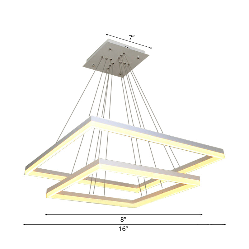 Square Acrylic Chandelier Light Modernism 1/2/3-Head White Ceiling Light Fixture in Warm/White Light Clearhalo 'Ceiling Lights' 'Chandeliers' 'Modern Chandeliers' 'Modern' Lighting' 113180