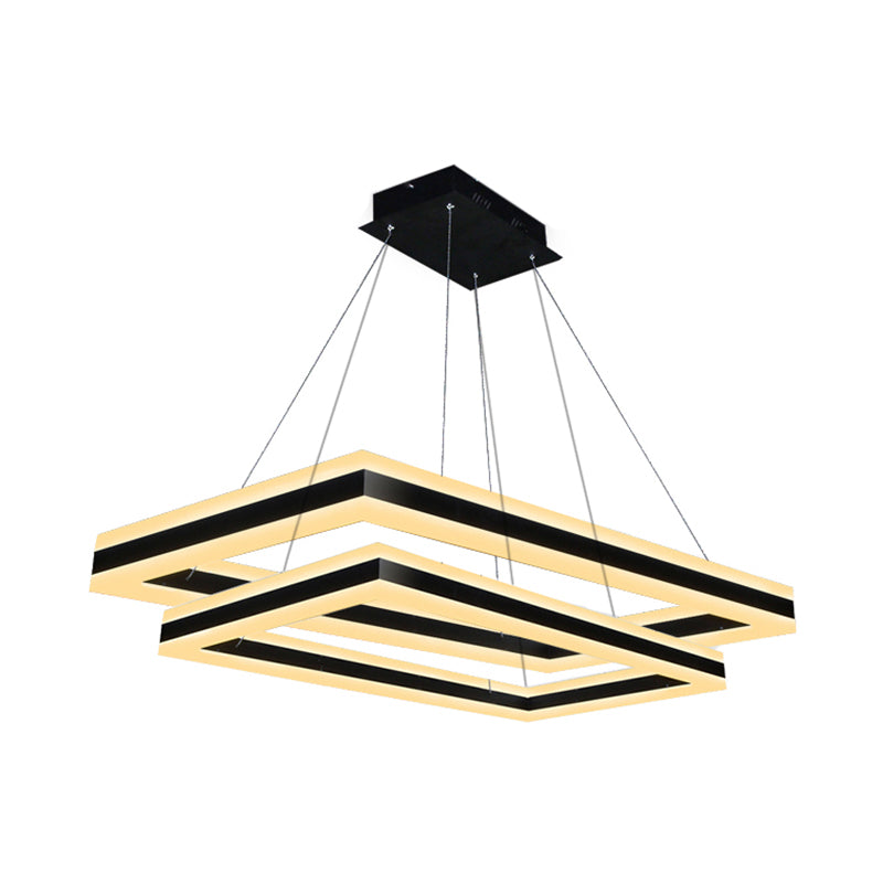 Acrylic Rectangular Ceiling Light Modern LED 1/2/3-Light Black Chandelier Pendant in Warm/White Light Clearhalo 'Ceiling Lights' 'Chandeliers' 'Modern Chandeliers' 'Modern' Lighting' 113188