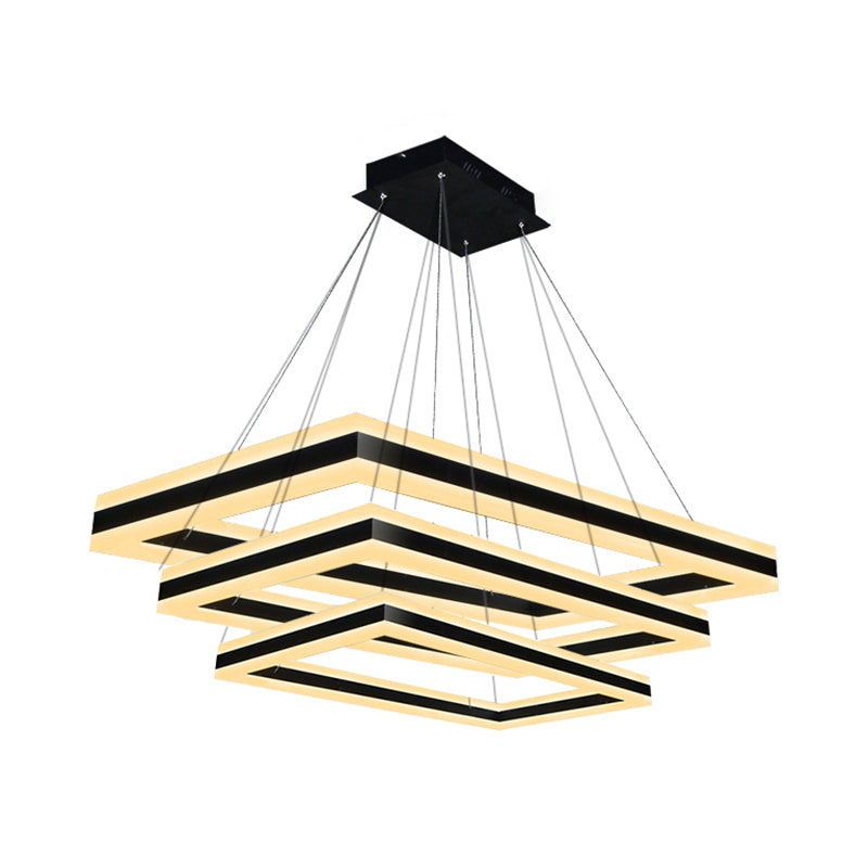 Acrylic Rectangular Ceiling Light Modern LED 1/2/3-Light Black Chandelier Pendant in Warm/White Light Clearhalo 'Ceiling Lights' 'Chandeliers' 'Modern Chandeliers' 'Modern' Lighting' 113190