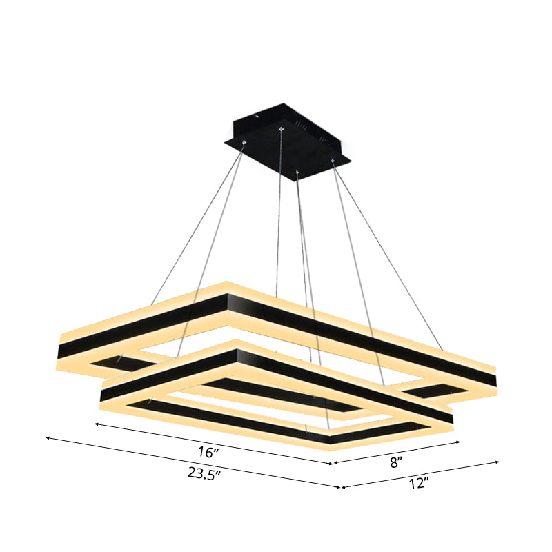 Acrylic Rectangular Ceiling Light Modern LED 1/2/3-Light Black Chandelier Pendant in Warm/White Light Clearhalo 'Ceiling Lights' 'Chandeliers' 'Modern Chandeliers' 'Modern' Lighting' 113192