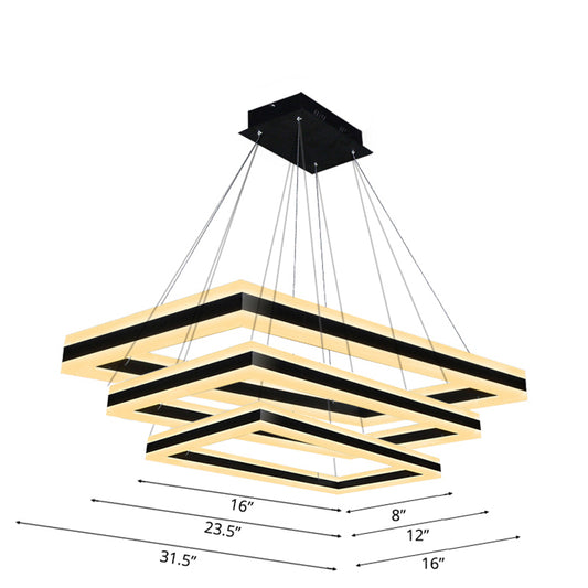 Acrylic Rectangular Ceiling Light Modern LED 1/2/3-Light Black Chandelier Pendant in Warm/White Light Clearhalo 'Ceiling Lights' 'Chandeliers' 'Modern Chandeliers' 'Modern' Lighting' 113193