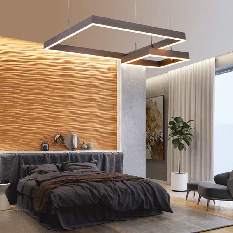 Square Chandelier Light Contemporary Acrylic LED 2/3 Lights Brown Bedroom Ceiling Pendant in Warm/White Light Clearhalo 'Ceiling Lights' 'Chandeliers' 'Modern Chandeliers' 'Modern' Lighting' 113196