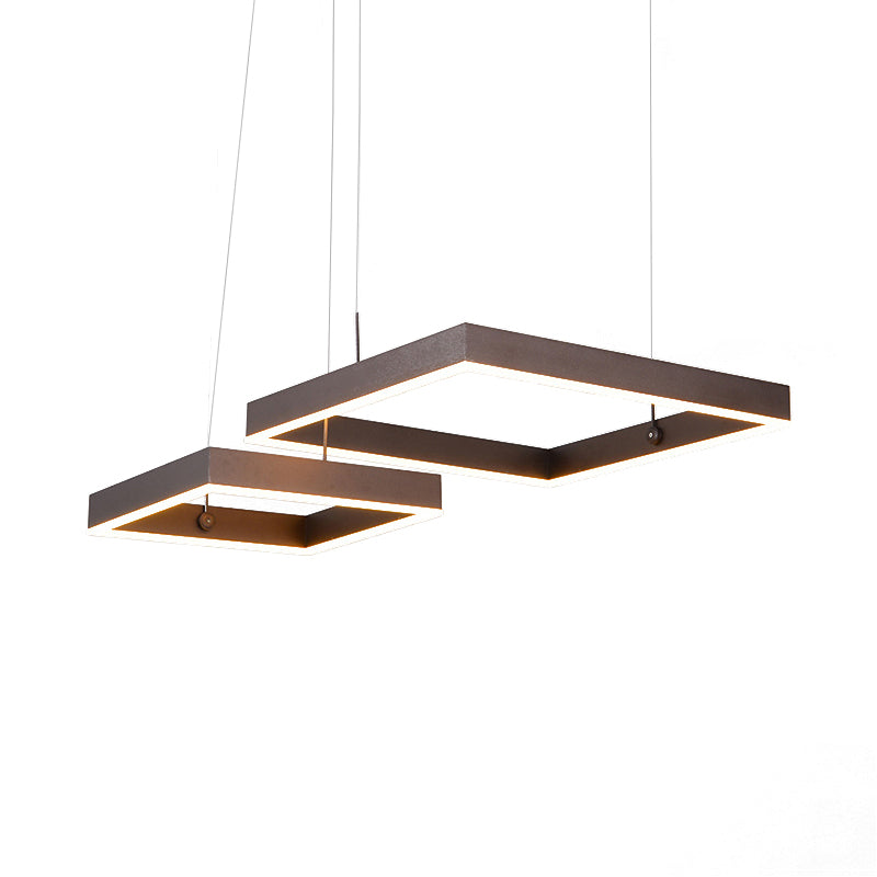 Square Chandelier Light Contemporary Acrylic LED 2/3 Lights Brown Bedroom Ceiling Pendant in Warm/White Light Clearhalo 'Ceiling Lights' 'Chandeliers' 'Modern Chandeliers' 'Modern' Lighting' 113197