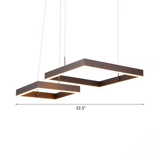 Square Chandelier Light Contemporary Acrylic LED 2/3 Lights Brown Bedroom Ceiling Pendant in Warm/White Light Clearhalo 'Ceiling Lights' 'Chandeliers' 'Modern Chandeliers' 'Modern' Lighting' 113198