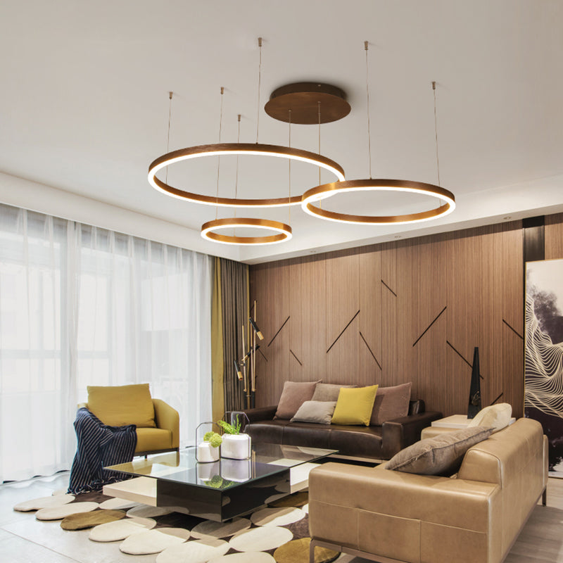 Modern 1/3-Light Hanging Ceiling Light with Acrylic Shade Coffee Round Chandelier Pendant in Warm/White Light Clearhalo 'Ceiling Lights' 'Chandeliers' 'Modern Chandeliers' 'Modern' Lighting' 113227