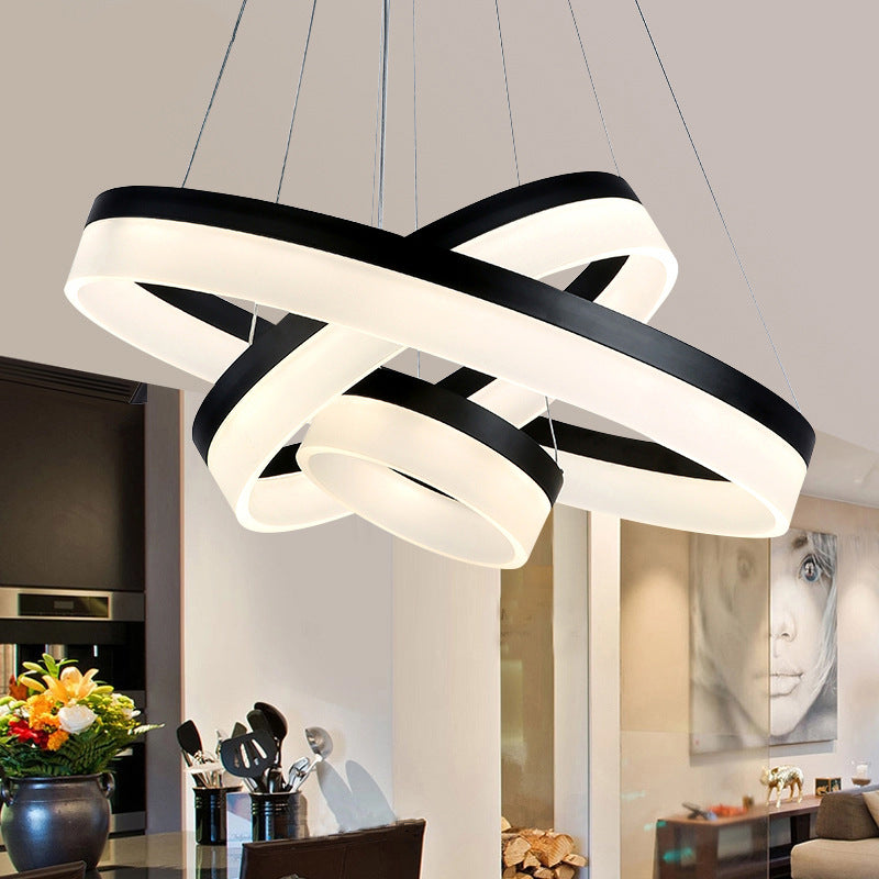 Round Chandelier Pendant Modern Acrylic LED 1/2/3-Light Black/White/Gold Ceiling Light Fixture in Warm/White Light Clearhalo 'Ceiling Lights' 'Chandeliers' 'Modern Chandeliers' 'Modern' Lighting' 113230