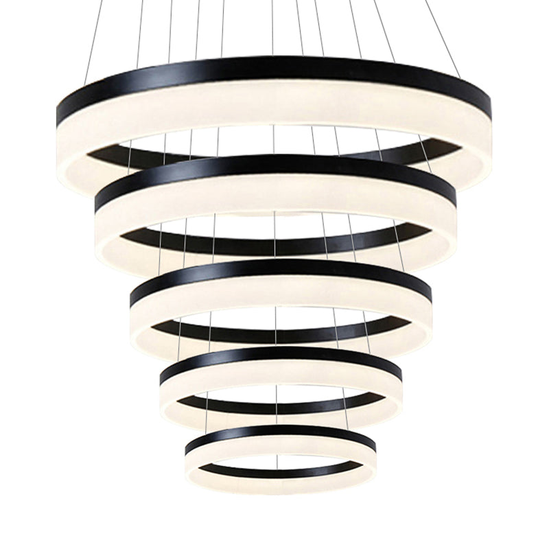 Round Chandelier Pendant Modern Acrylic LED 1/2/3-Light Black/White/Gold Ceiling Light Fixture in Warm/White Light 5 Black Clearhalo 'Ceiling Lights' 'Chandeliers' 'Modern Chandeliers' 'Modern' Lighting' 113232