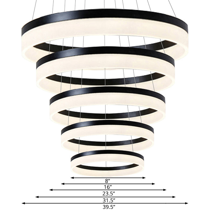 Round Chandelier Pendant Modern Acrylic LED 1/2/3-Light Black/White/Gold Ceiling Light Fixture in Warm/White Light Clearhalo 'Ceiling Lights' 'Chandeliers' 'Modern Chandeliers' 'Modern' Lighting' 113233