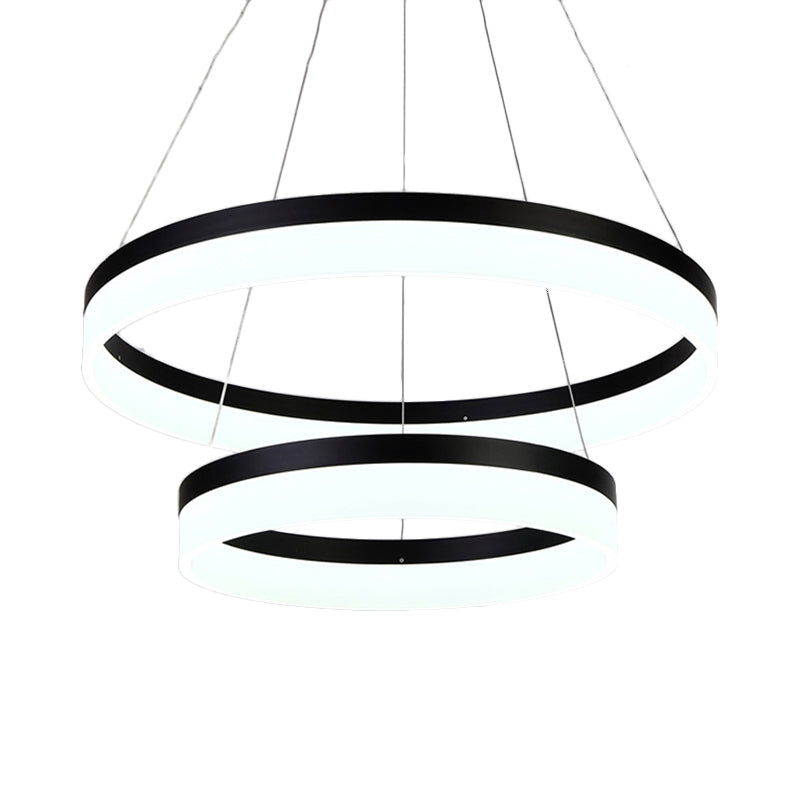 Round Chandelier Pendant Modern Acrylic LED 1/2/3-Light Black/White/Gold Ceiling Light Fixture in Warm/White Light 2 Black Clearhalo 'Ceiling Lights' 'Chandeliers' 'Modern Chandeliers' 'Modern' Lighting' 113238