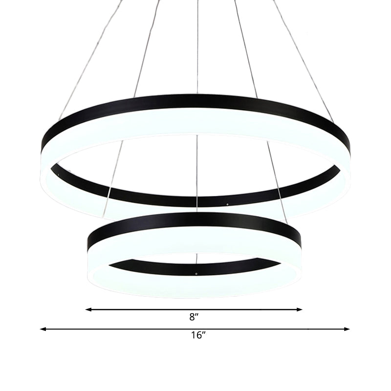 Round Chandelier Pendant Modern Acrylic LED 1/2/3-Light Black/White/Gold Ceiling Light Fixture in Warm/White Light Clearhalo 'Ceiling Lights' 'Chandeliers' 'Modern Chandeliers' 'Modern' Lighting' 113239