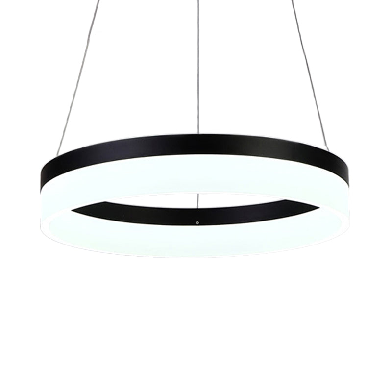 Round Chandelier Pendant Modern Acrylic LED 1/2/3-Light Black/White/Gold Ceiling Light Fixture in Warm/White Light 1 Black Clearhalo 'Ceiling Lights' 'Chandeliers' 'Modern Chandeliers' 'Modern' Lighting' 113240