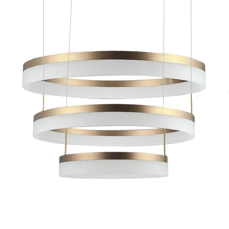 Round Chandelier Pendant Modern Acrylic LED 1/2/3-Light Black/White/Gold Ceiling Light Fixture in Warm/White Light Clearhalo 'Ceiling Lights' 'Chandeliers' 'Modern Chandeliers' 'Modern' Lighting' 113249