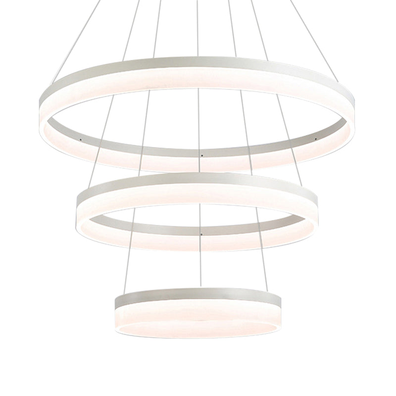 Round Chandelier Pendant Modern Acrylic LED 1/2/3-Light Black/White/Gold Ceiling Light Fixture in Warm/White Light Clearhalo 'Ceiling Lights' 'Chandeliers' 'Modern Chandeliers' 'Modern' Lighting' 113258