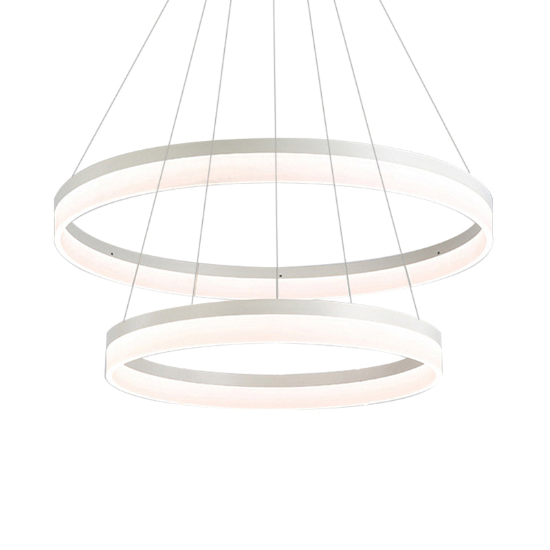 Round Chandelier Pendant Modern Acrylic LED 1/2/3-Light Black/White/Gold Ceiling Light Fixture in Warm/White Light 2 White Clearhalo 'Ceiling Lights' 'Chandeliers' 'Modern Chandeliers' 'Modern' Lighting' 113259